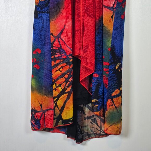 Vtg Y2K Fleur de Leis Sleeveless Multicolor Abstract Print Drape Dress, M, NWT - Picture 3 of 10